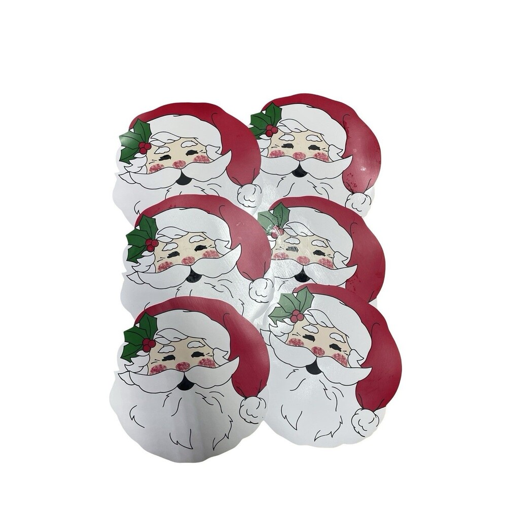 Vintage Christmas Santa Face Jolly Set Of 6 Vinyl Placemats Nostalgic Y2K Decor